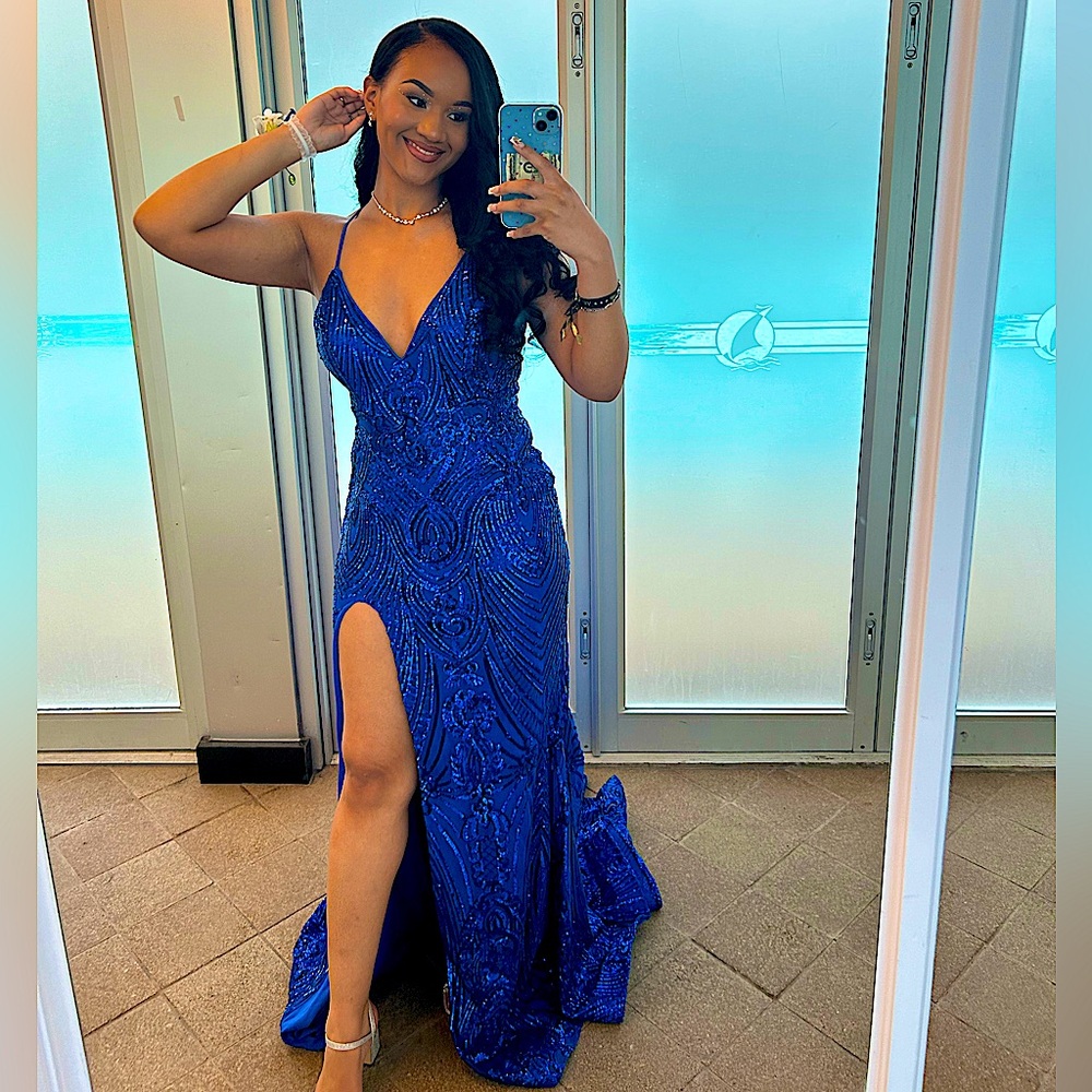 Royal Blue Sequin Sheath Prom Dress,Royal Blue Evening Dress  Y4159